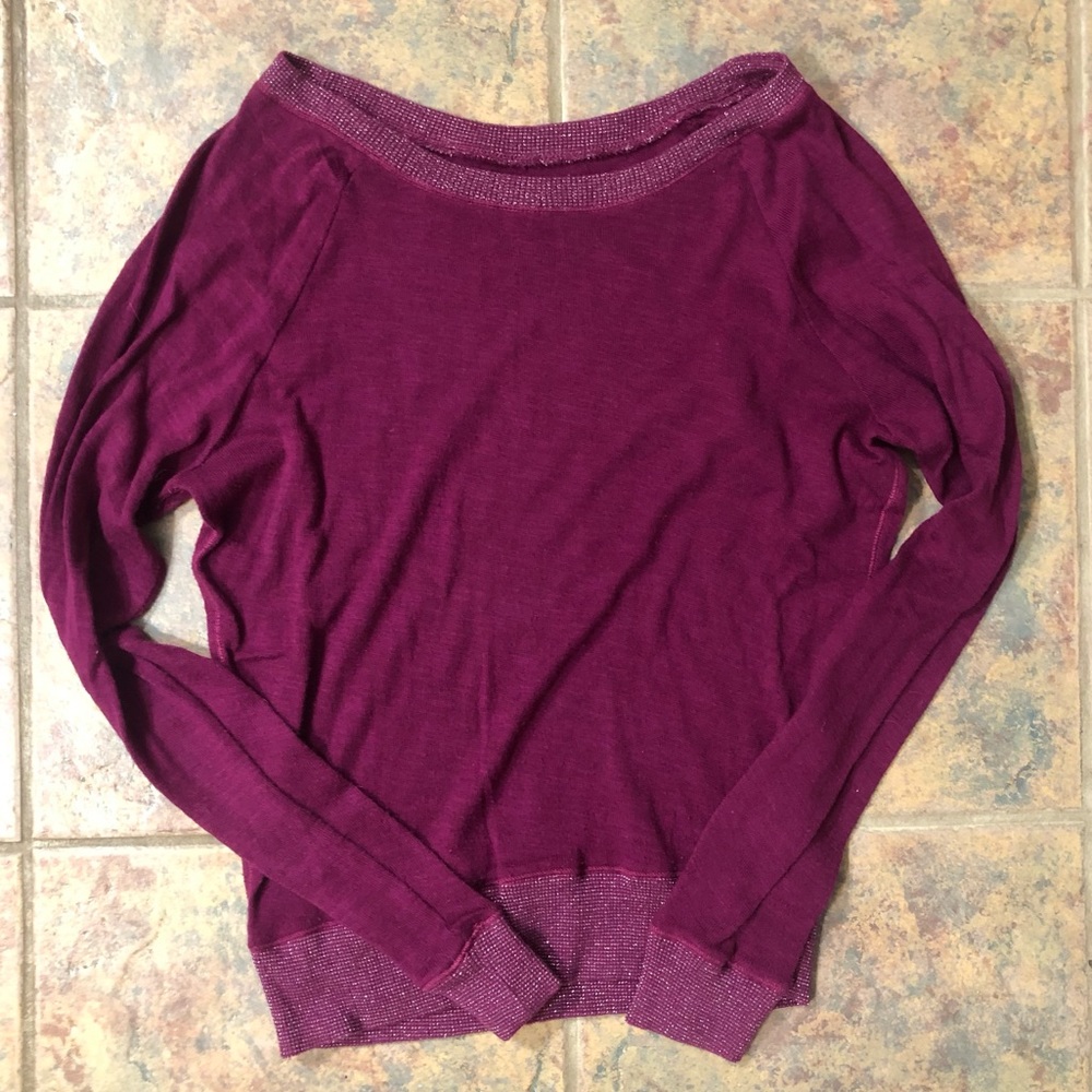 aerie | small magenta sweater with sparkles | scoop neck sweater